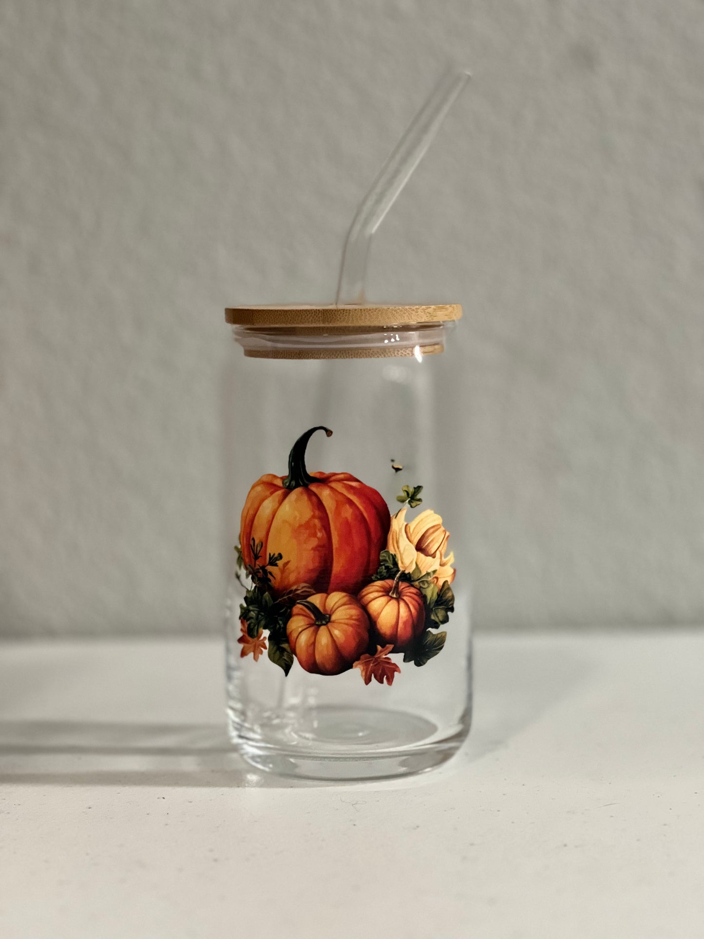 Pumpkins with Floral Accents Glass Cup