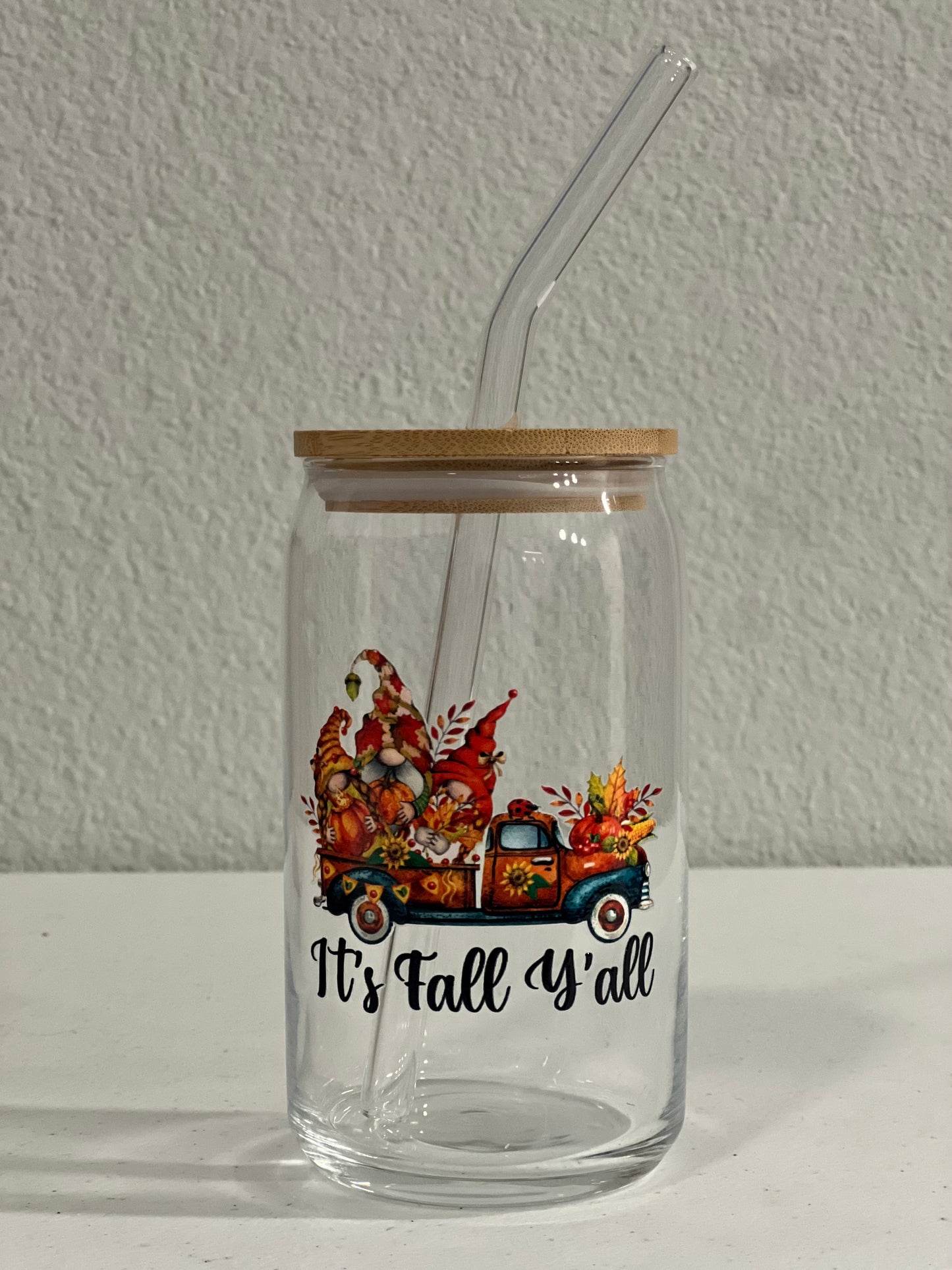 Orange Truck with Gnomes Glass Cup